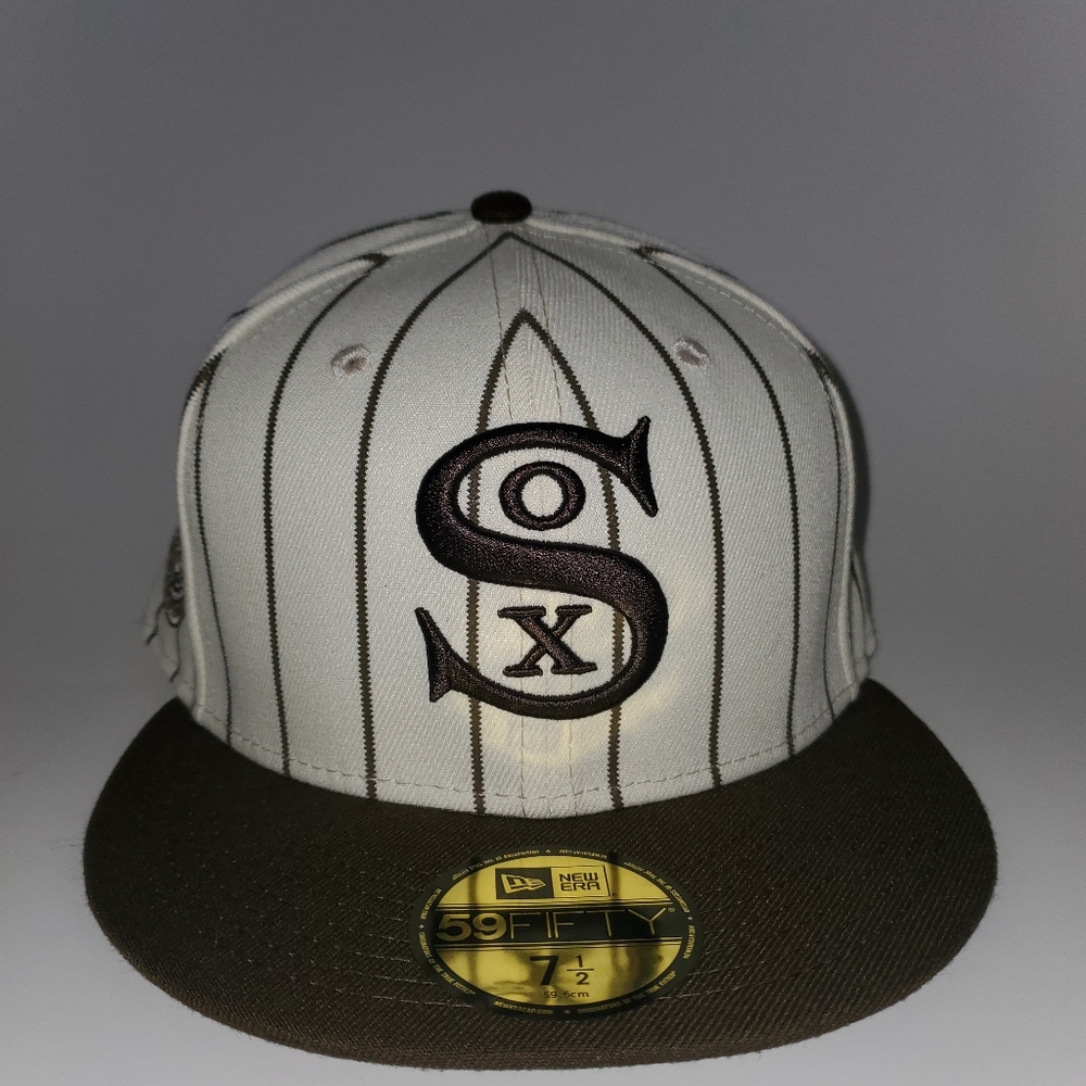 RARE-NEW ERA Chicago White Sox Brown Pinstripe 59Fifty Fitted Hat Size 7-1/2 - Picture 4 of 8